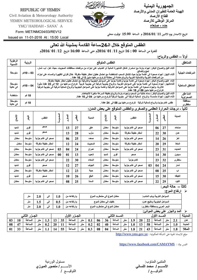 الطقس الثلاثاء 12 يناير2016