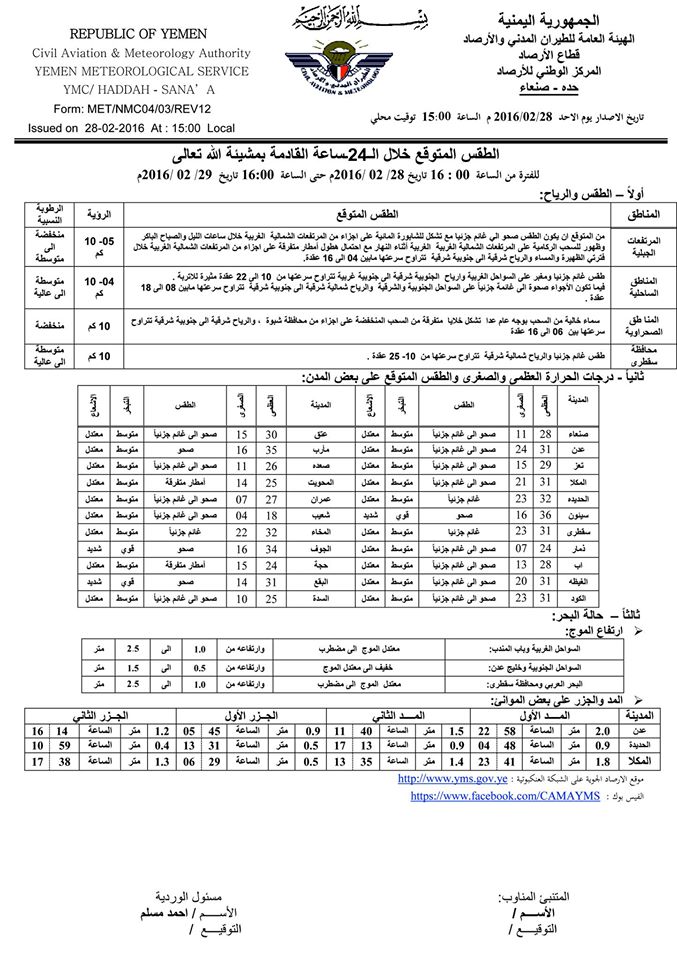 الطقس الاثنين 29 فبرائر2016