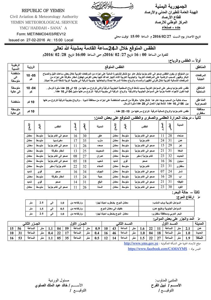 الطقس الاحد 28 فبرائر2016