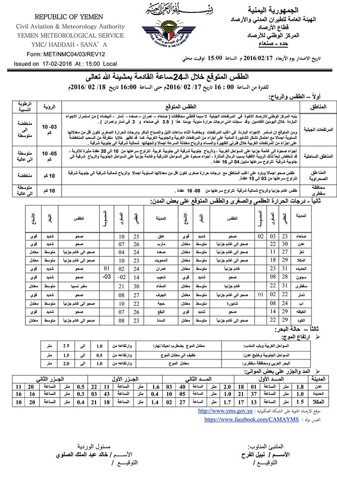 الطقس الخميس 18 فبرائر2016