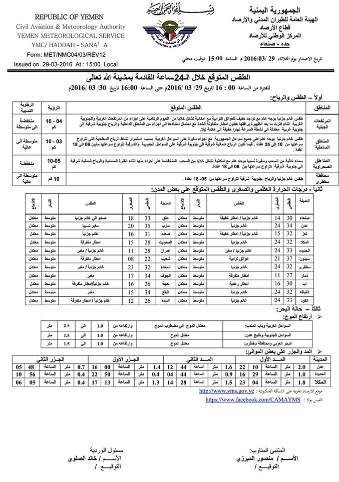 الطقس الاربعاء 30 مارس2016