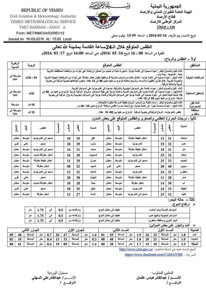 الطقس الخميس 17 مارس2016