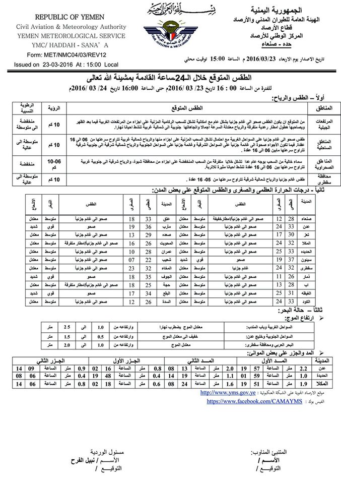 الطقس الخميس 24 مارس2016