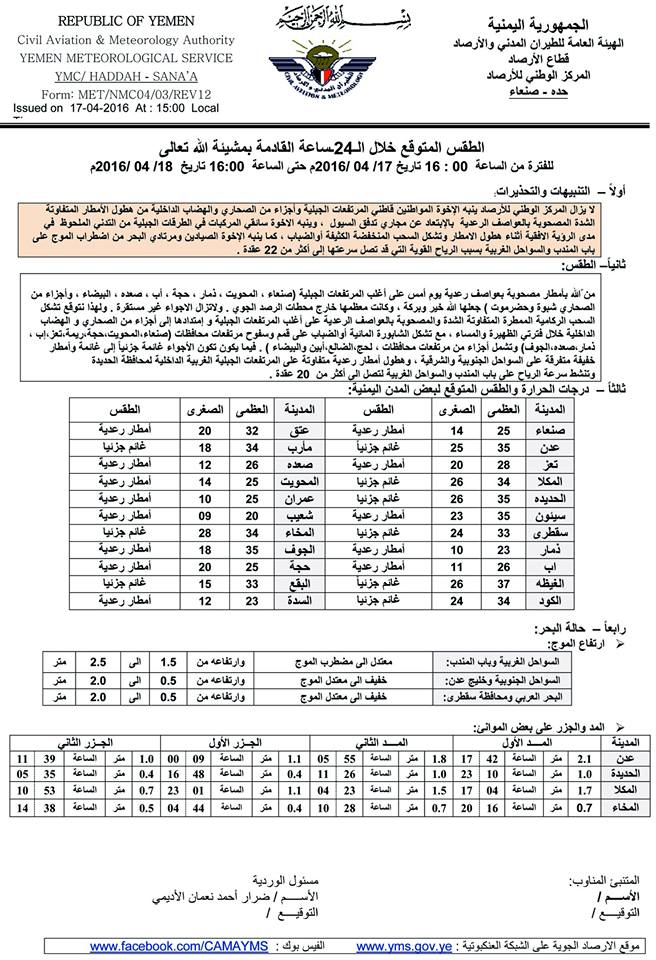 الطقس الاثنين 18 ابريل2016