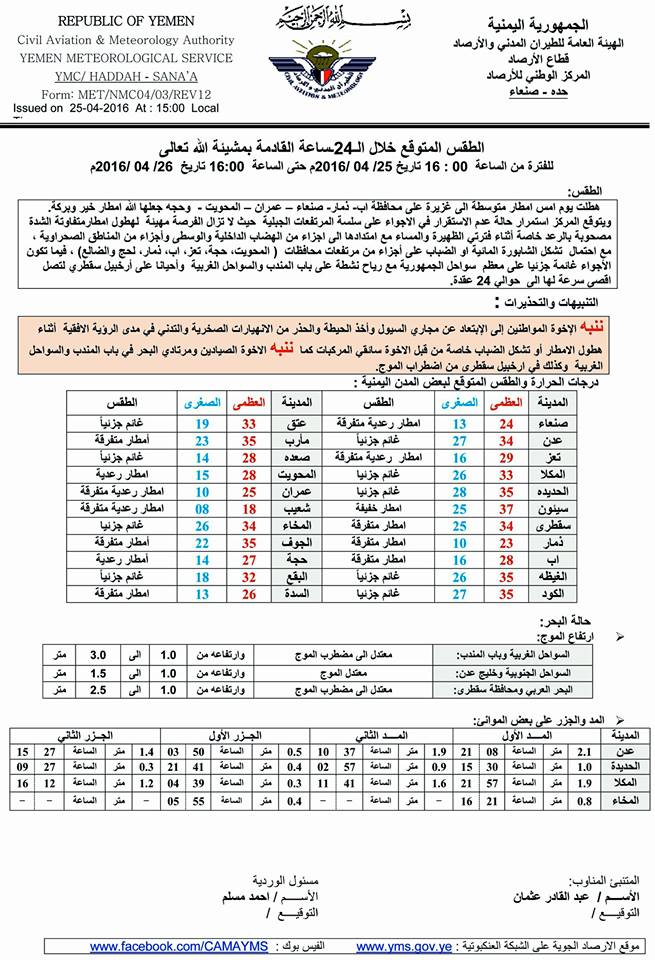 الطقس الثلاثاء 26 ابريل2016