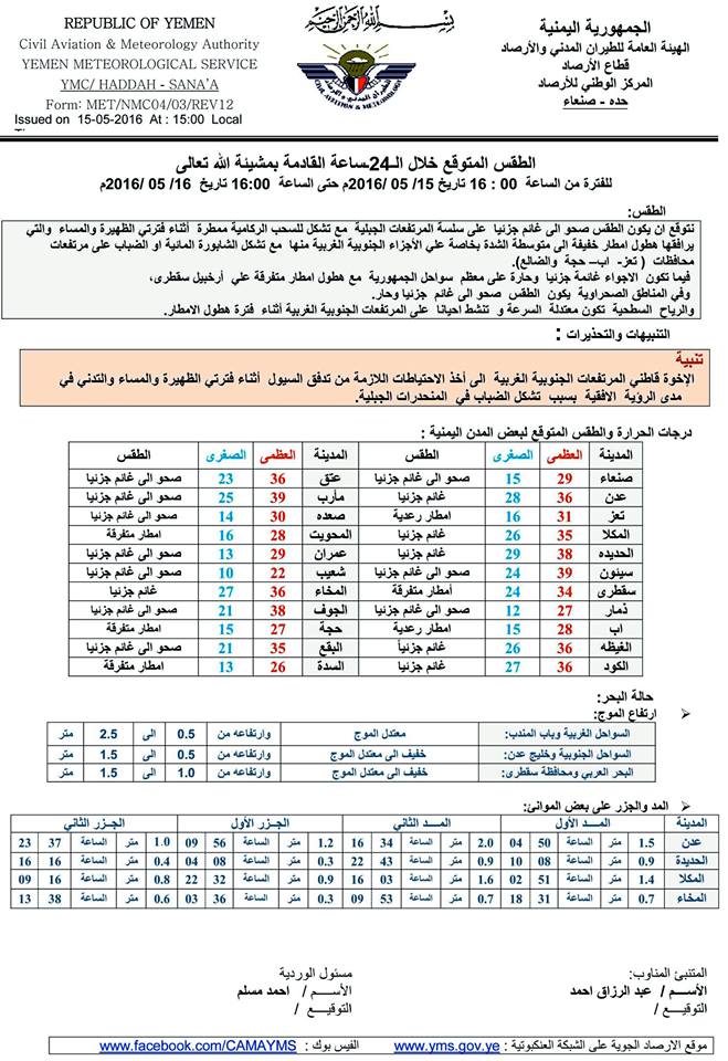 الطقس الاثنين 16 مايو2016