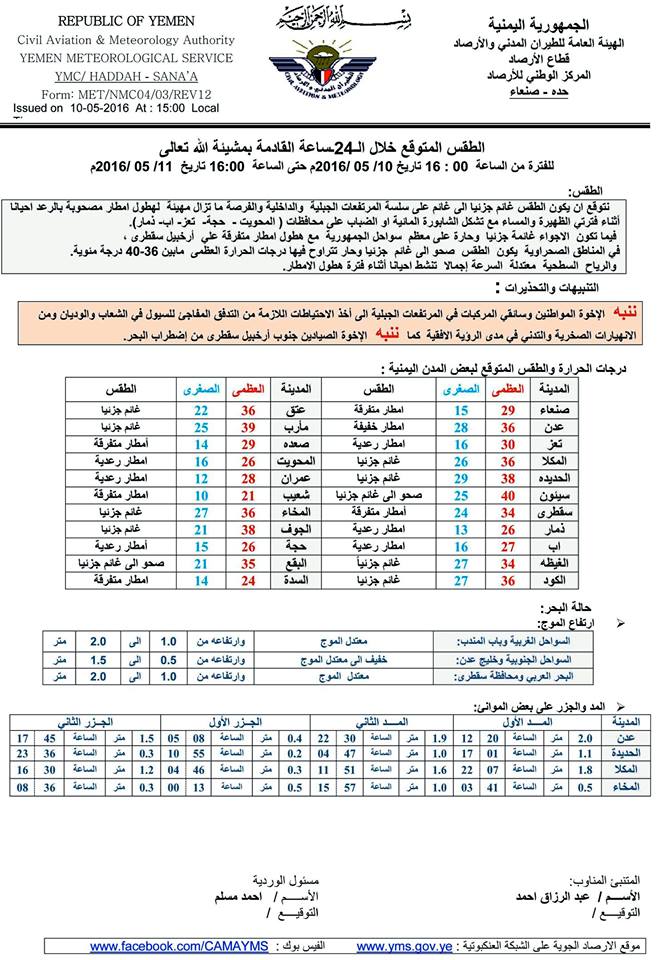 الطقس الاربعاء 11 مايو2016