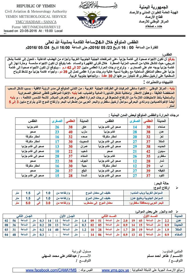 الطقس الثلاثاء 24 مايو2016