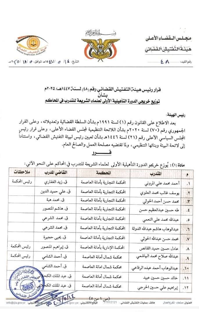 "وثائق".. صنعاء.. قرار بتوزيع "علماء شريعة" على المحاكم يثير جدلاً واسعاً 2 FB IMG 1762471674346