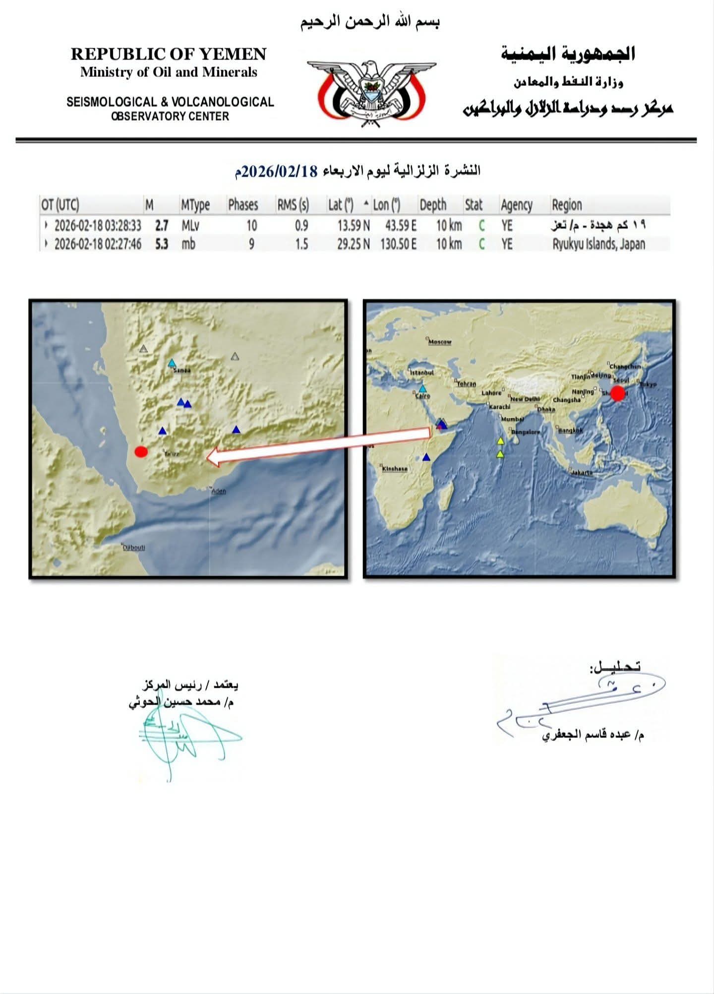 تسجيل هزة أرضية شمال محافظة تعز 2 FB IMG 1771513231841