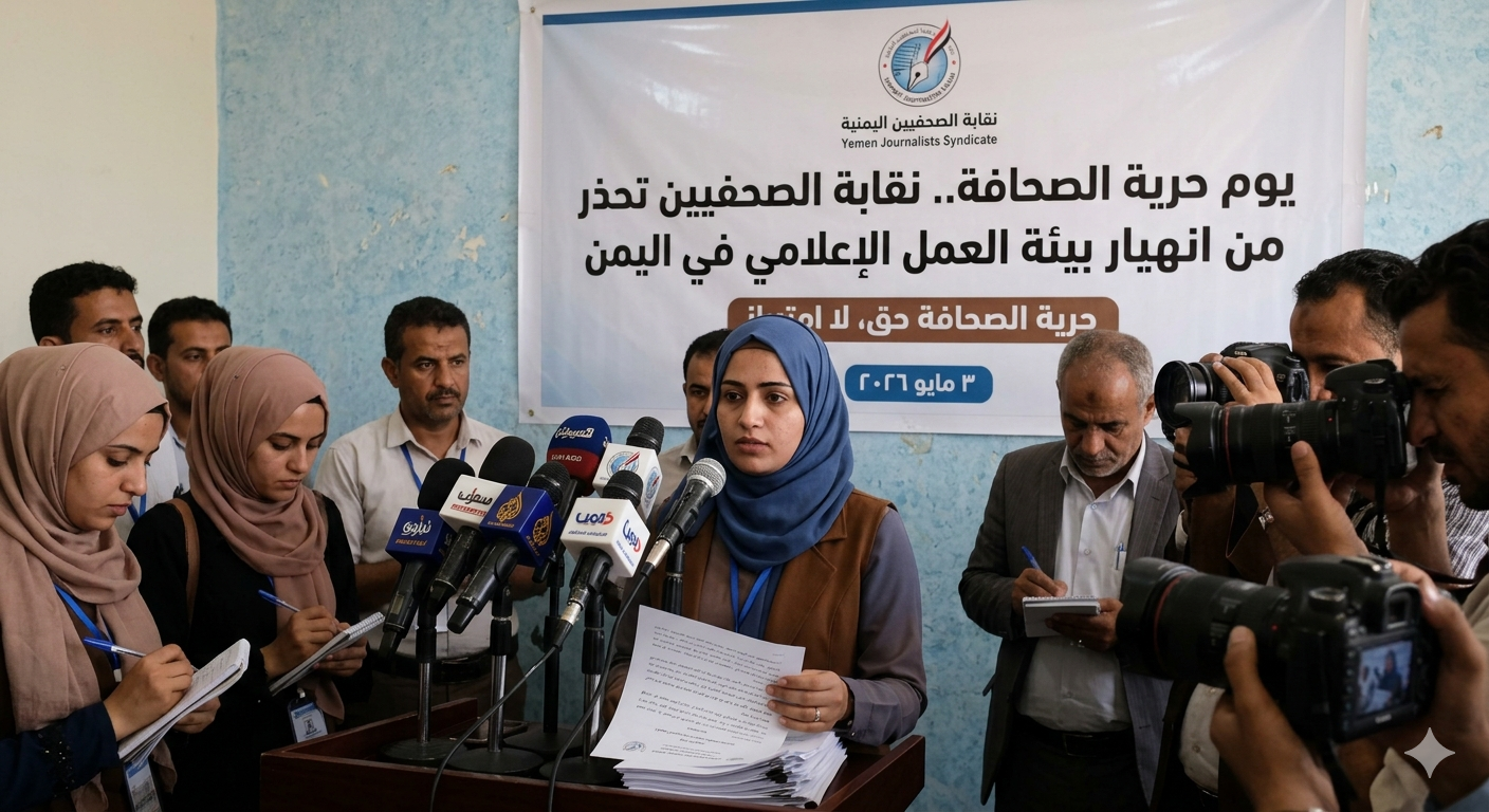 في يوم حريتها العالمي.. نقابة الصحفيين اليمنيين تحذر من "انهيار شامل" لبيئة العمل الإعلامي 1 1777812322966