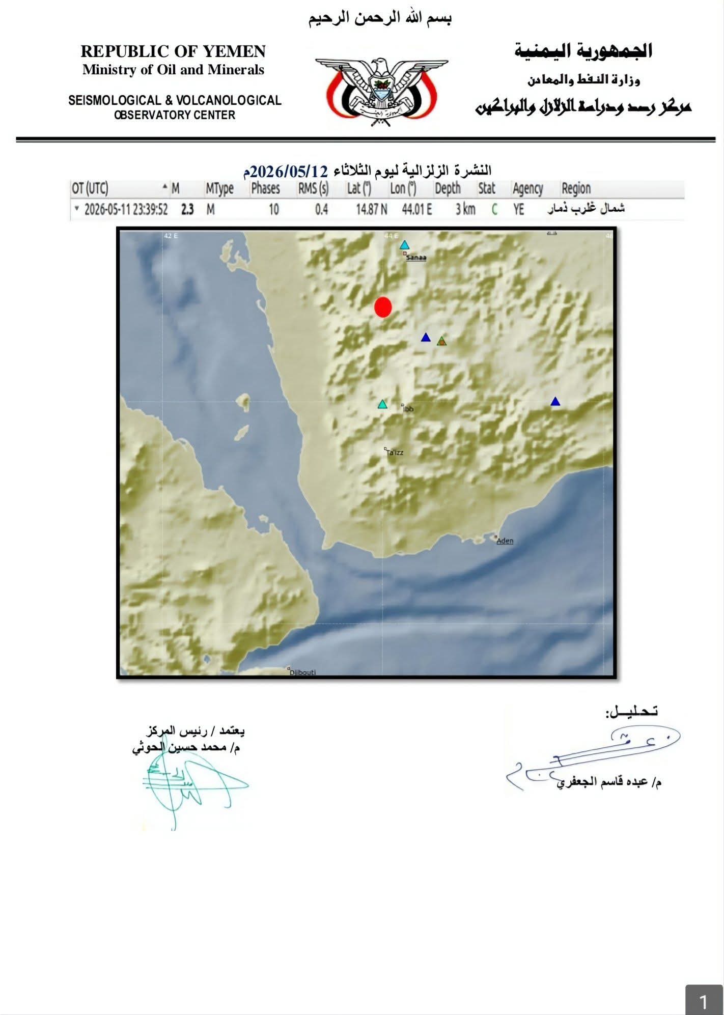تسجيل هزة أرضية في محافظة ذمار 2 FB IMG 1778579434142