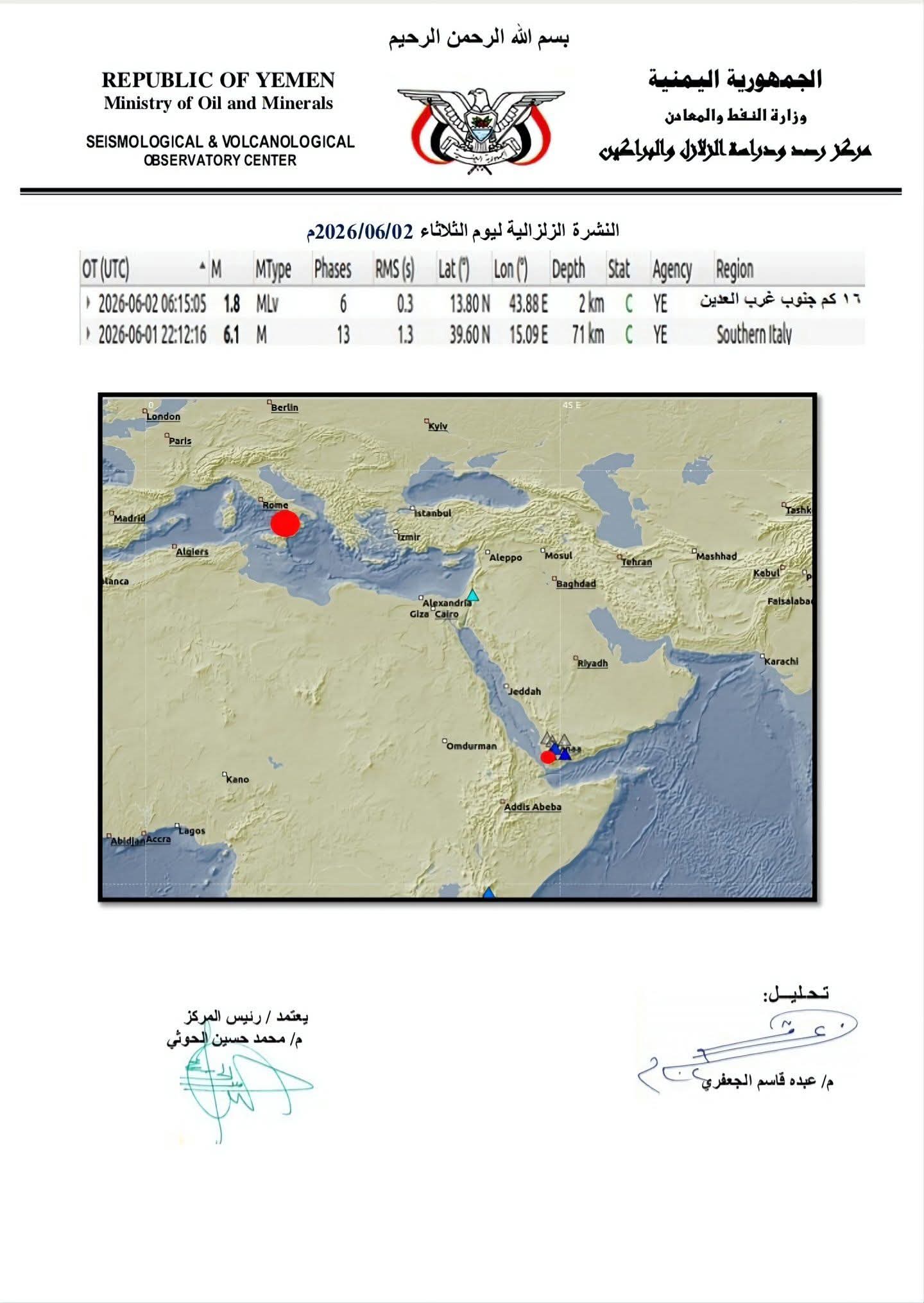 تسجيل هزة أرضية جنوب محافظة إب 2 FB IMG 1780425896351