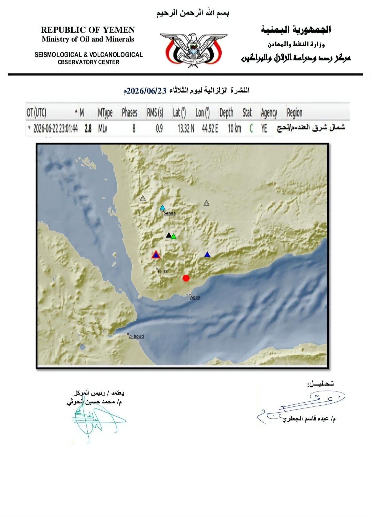 تسجيل هزة أرضية في محافظة لحج 2 FB IMG 1782222110878