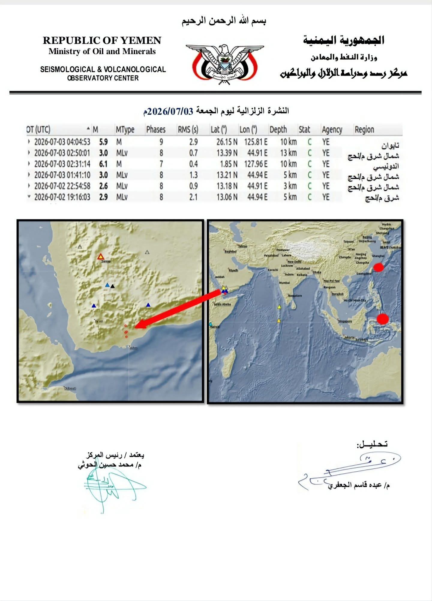 تسجيل أربع هزات أرضية من محافظة لحج 2 9392