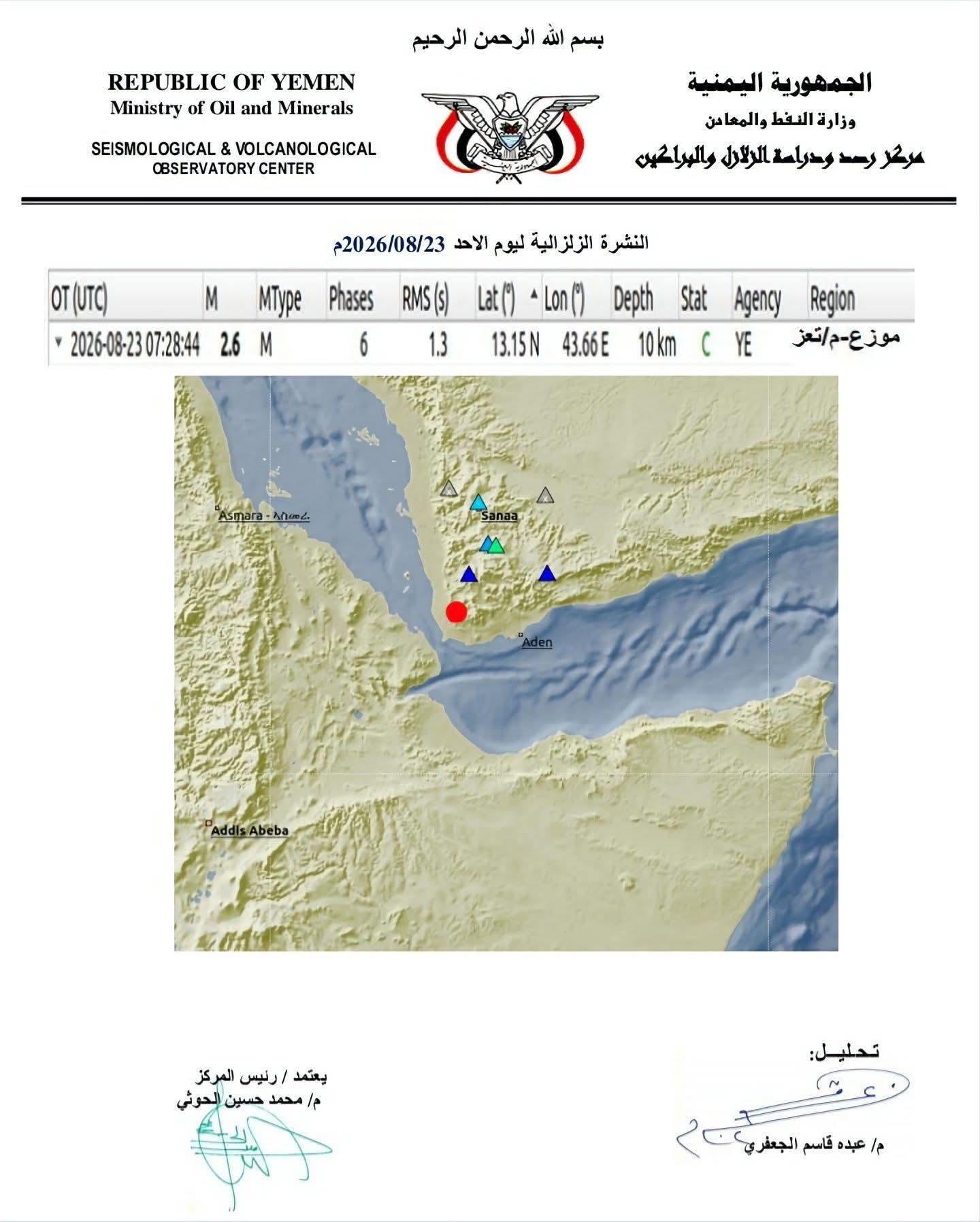 تسجيل هزة أرضية من محافظة تعز 2 FB IMG 1787500950925