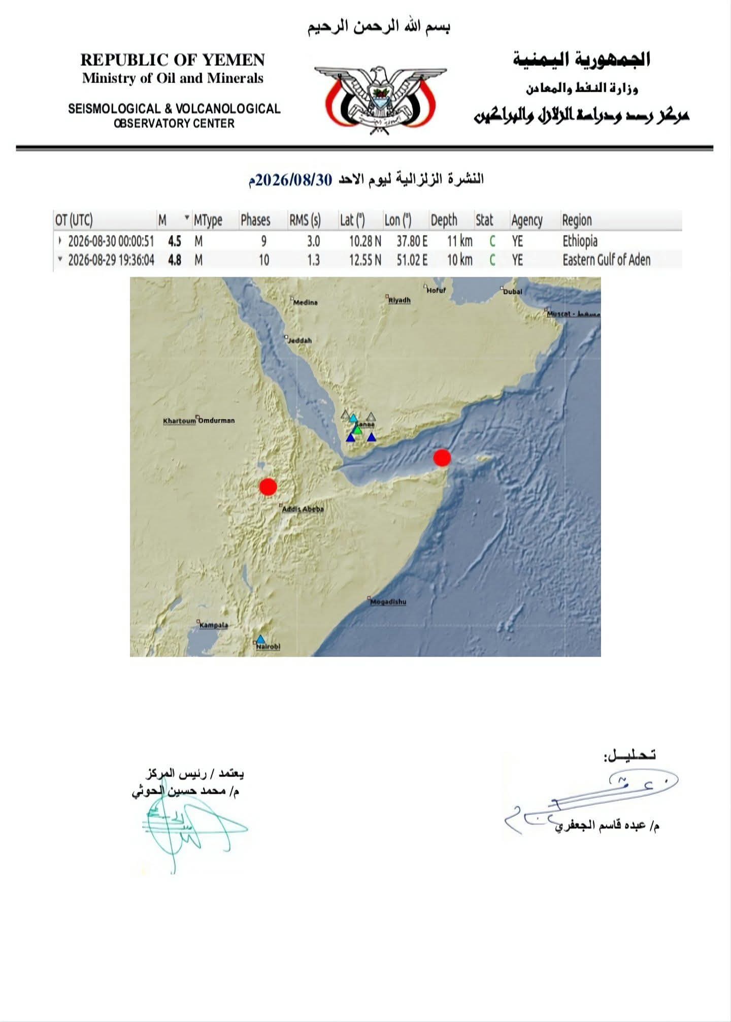 تسجيل هزة أرضية متوسطة من خليج عدن 2 FB IMG 1788099915577