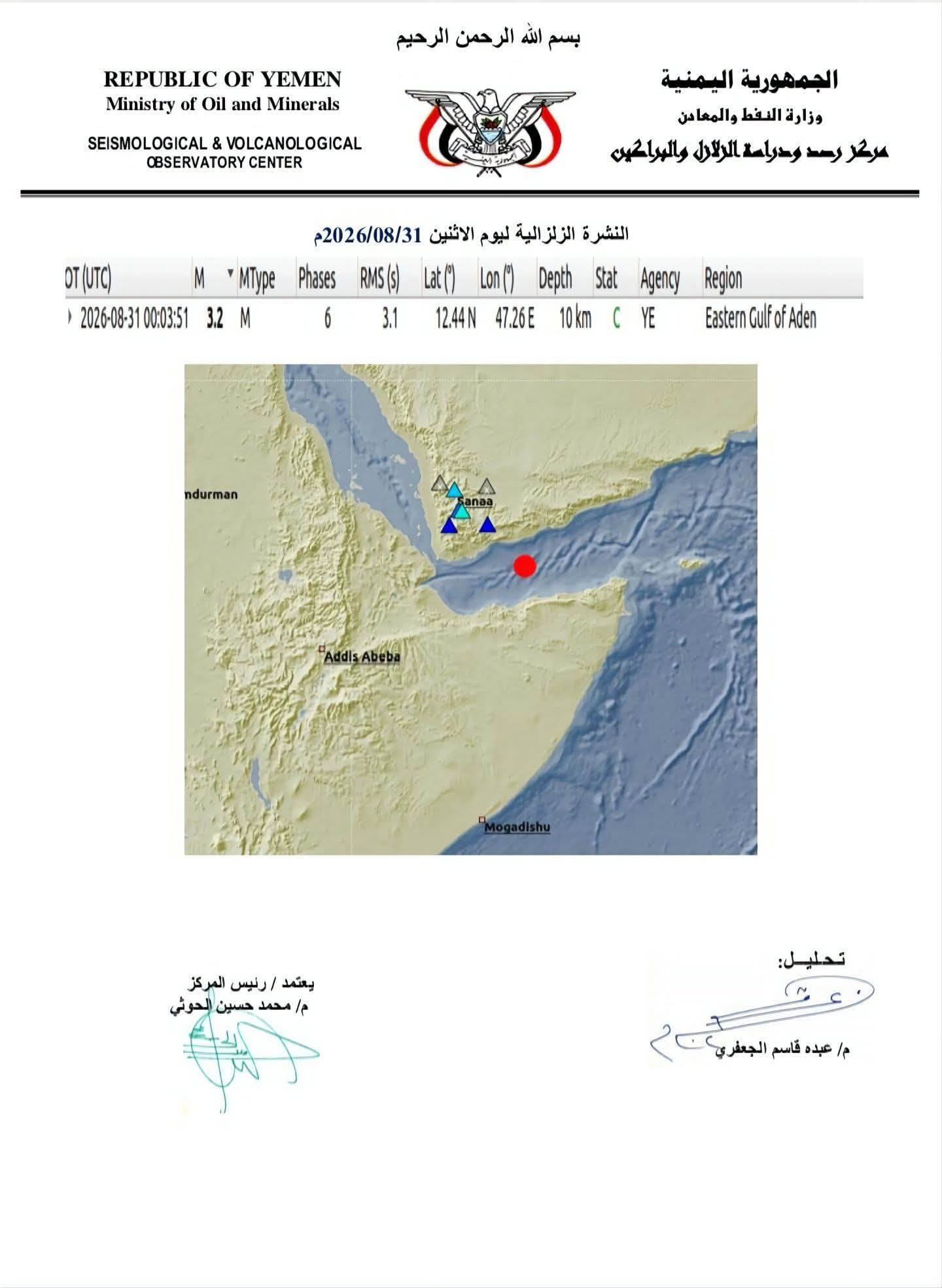 خلال أربعة أيام.. هزة أرضية جديدة في خليج عدن بعد زلزال وخمس هزات متتابعة 2 FB IMG 1788213136384