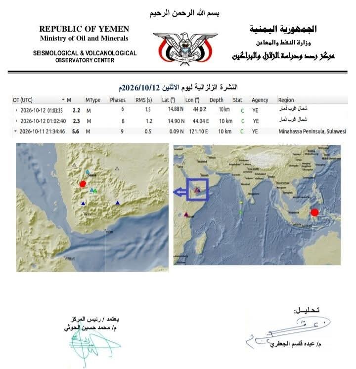 تسجيل هزتين أرضيتين في محافظة ذمار 2 200