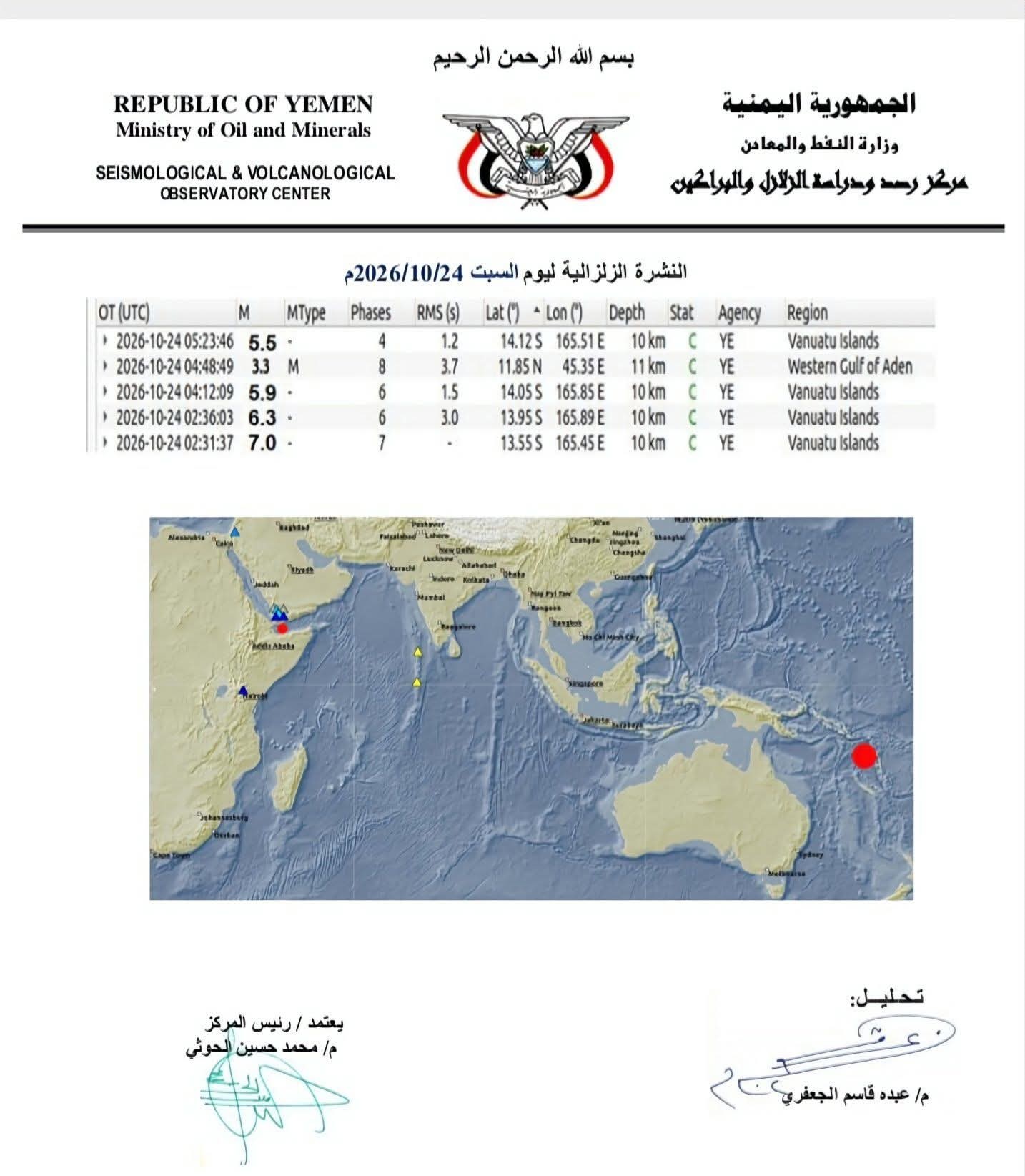 تسجيل هزتين أرضيتين في صنعاء وخليج عدن 3 540 1