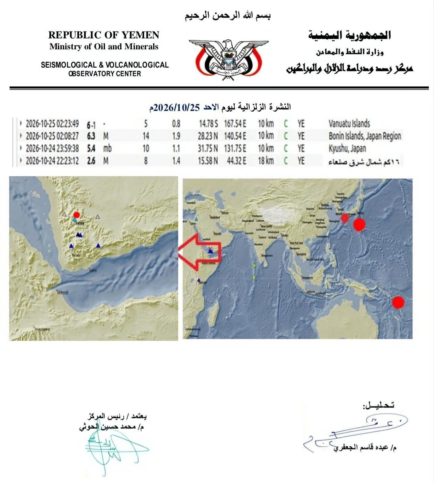 تسجيل هزتين أرضيتين في صنعاء وخليج عدن 2 876